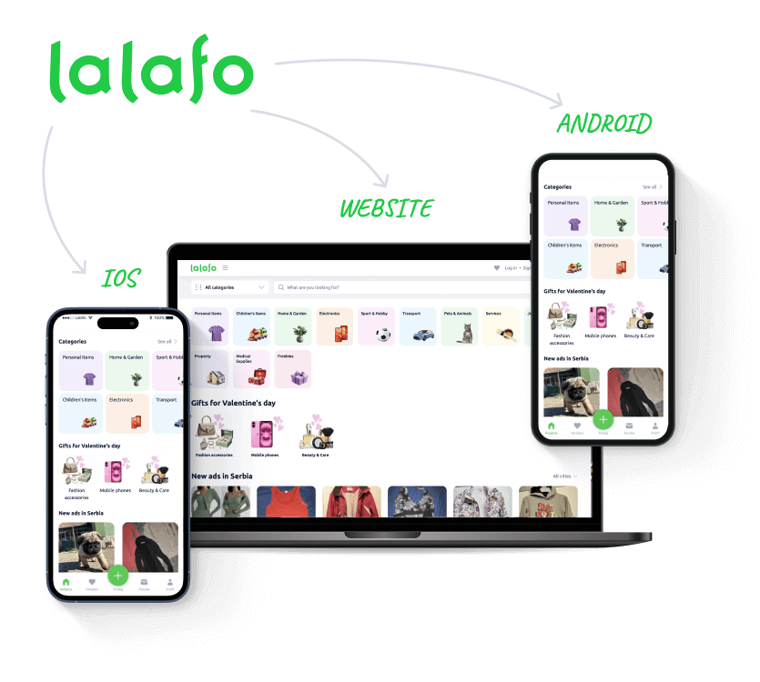 Platform lalafo: website, mobile apps Android + iOS