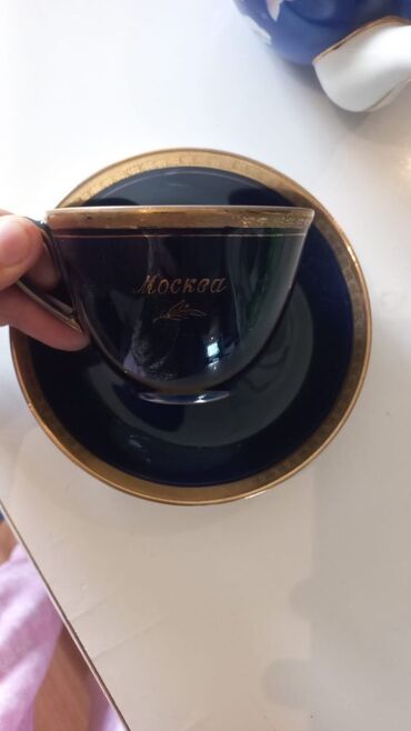 espresso: Qəhvə dəsti, rəng - Göy, Farfor