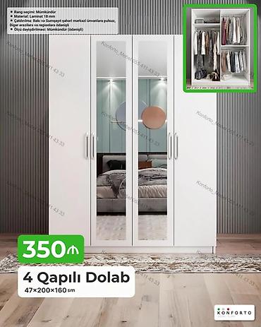 casio sumqayit: 4 qapılı paltar dolabı – 47×200×160 sm - Material: 18 mm laminat - — 1
