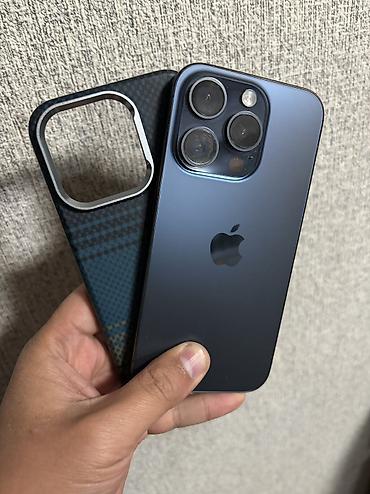 обагриватель бу: IPhone 15 Pro, Б/у, 128 ГБ, Blue Titanium, Защитное стекло, Чехол, 90 % — 1