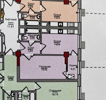 квартиры в районе бгу: 1 комната, 44 м², Элитка, 3 этаж, ПСО (под самоотделку)