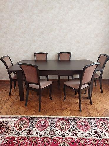 Mebel: Qonaq otağı üçün, İşlənmiş, Açılan, Dördbucaq masa, 6 stul — 2
