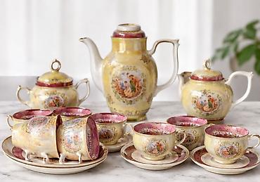 blutut luster: Çay dəsti, rəng - Sarı, Farfor — 4