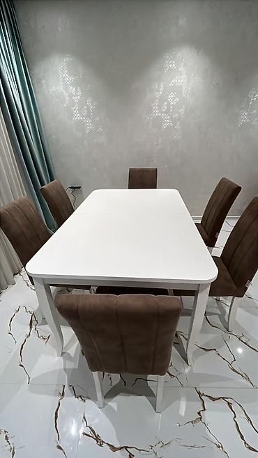 oturacagi: Masa dəsti satılır – 350₼ - Açılan mexanizmli ağ yemək masası - 6 — 1
