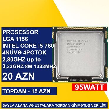 Мониторы: Процессор Intel Core i5 Prosessor “LGA 1156 (1ci nəsil) İntel Core i5 760”, 4 ядер, Б/у