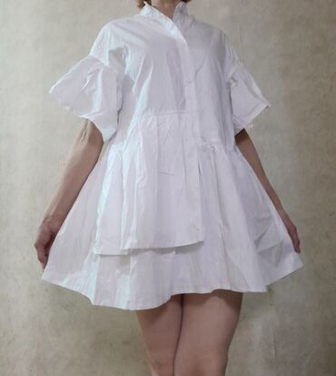 белые платье: Повседневное платье, Made in KG, Лето, Короткая модель, Хлопок, Оверсайз
