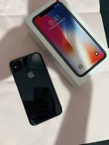 коробка от телевизора: IPhone X, Колдонулган, 64 ГБ, Кара, Заряддоочу түзүлүш, Каптама, Куту, 70 %