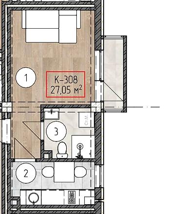 квартира ьерилет: 1 комната, 27 м², ТЭЦ Индивидуалка, 3 этаж, ПСО (под самоотделку) — 2
