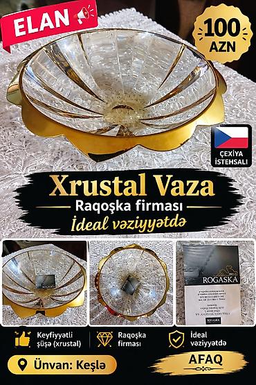 100 Azn Raqoşka Xrustal Cexiyya meyve qabi Teze Qutusunda.İdeal