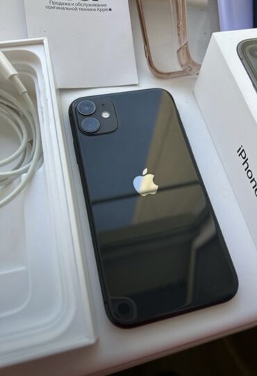 Apple iPhone: IPhone 11, Б/у, 128 ГБ, Черный, Зарядное устройство, Защитное стекло, Чехол, 90 %