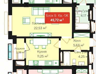 Продажа квартир: 1 комната, 45 м², Элитка, 8 этаж, ПСО (под самоотделку)