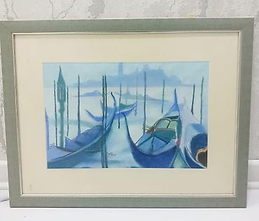 fon: Rəsm əsəri – “Qayıqlar” mövzulu akvarel/qarışıq texnika 60x47 — 1
