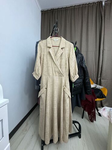 кыргызской платье: Повседневное платье, Турция, Лето, Короткая модель, Лен, На запах, M (EU 38)