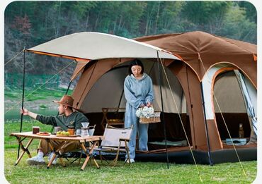 Подголовники и подушки, матрасы: Палатка большая двухкомнатная с тентом для кемпинга и туризма BiCamp