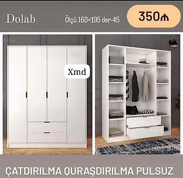 ucuz dolap: Ağ rəngdə çoxfunksiyalı paltar dolabı. Ölçü: 160 × 195 sm, dərinlik — 1