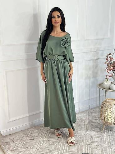 kaftan za svadbu: Haljina maxi duga sa pojasom i cvetnim detaljem.Leprsava,siroka A — 1
