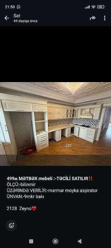 Mətbəx mebeli: Mətbəx mebeli satılır. Xüsusiyyətlər: - Üst və alt dolablar komplekt — 12