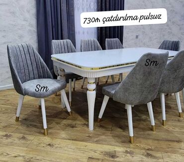 Masa və oturacaq dəstləri: Qonaq otağı üçün, İşlənmiş, Açılmayan, Dördbucaq masa, 6 stul — 2