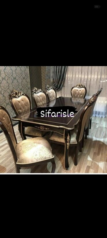 Masa və oturacaq dəstləri: Qonaq otağı üçün, Yeni, Açılmayan, Dördbucaq masa, 6 stul — 3