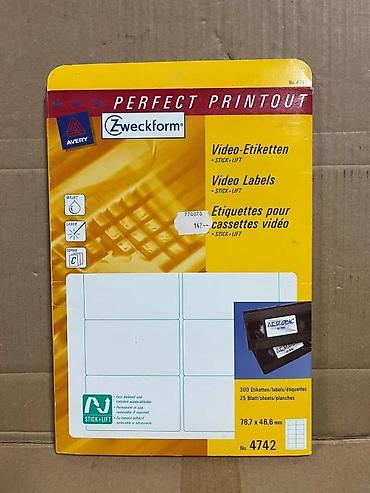 Kasete, CD i DVD: Avery Zweckform Video Labels – Stick & Lift, No. 4742 - — 1