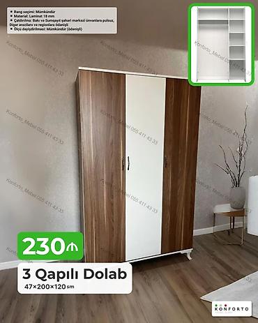 Dolablar: 3 qapılı geyim dolabı Ölçü: 47×200×120 sm Material: 18 mm laminat — 1