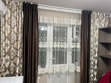 металлические узоры: Комплект штор, С тюлем в комплекте, Готовое изделие, Б/у, Для спальни