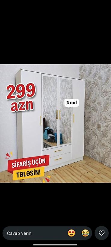 boyuk dolablar: Ağ rəngli 3 qapılı paltar şkafı - Ön hissədə iki böyük güzgü paneli - — 1