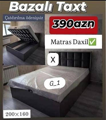 matraslar: Bazalı taxt – 200×160 sm - Rəng: tünd boz - Yumşaq başlıq paneli - — 1