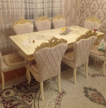 Mebel: Yeni, Dördbucaq masa, 8 stul, Açılmayan masa, Qonaq otağı üçün, Azərbaycan