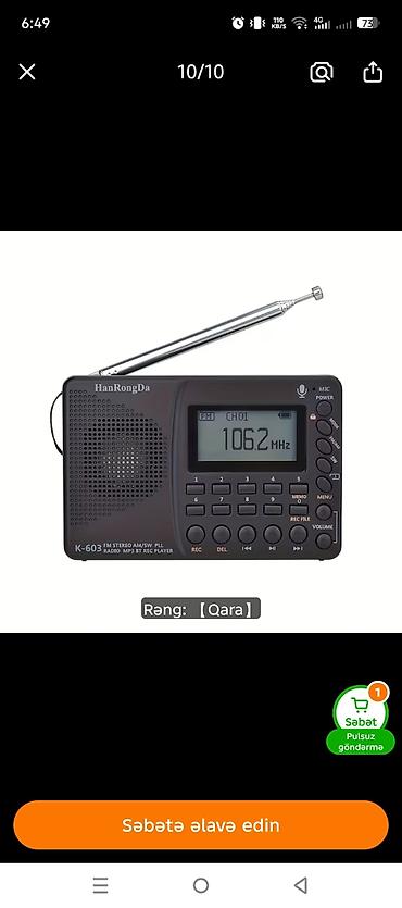 mikrofon qiymetleri: HanRongDa K-603 portativ radio və media pleyer Xüsusiyyətlər: - Tam — 9