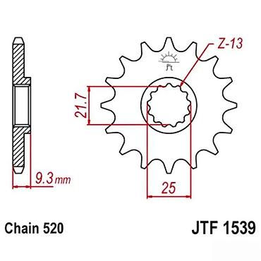 Motocikli i skuteri: Prednji lančanik JT Sprockets JTF1539 – 13 zubaca (Z-13), za lanac — 1