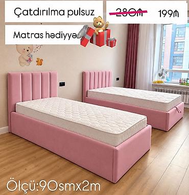 Uşaq/yeniyetmə otağı üçün yumşaq başlıqlı tək nəfərlik çarpayı -