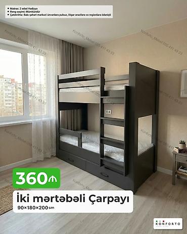 matras alti: İki mərtəbəli çarpayı – 90×180×200 sm - Modern dizaynlı, kompakt — 1