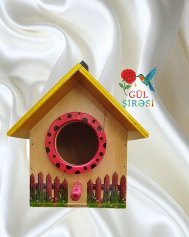 Yuvalar: Rəngli dekorativ quş evi Olçüsü 15*12*12 - Material: ağac - Dizayn — 2