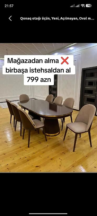 islenmis stol stullar: Qonaq otağı üçün, Yeni, Açılmayan, Oval masa, 6 stul — 1
