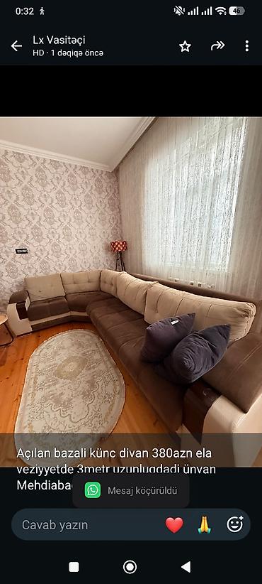 Açılan bazali künc divan 380azn ela veziyyetde 3metr uzunluqdadi ünvan