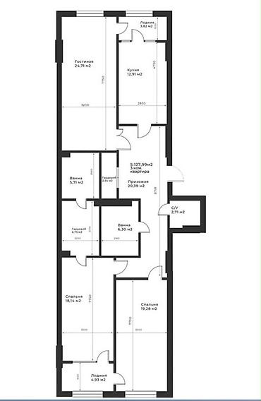 Продажа квартир: 3 комнаты, 129 м², ул. Ахунбаева / Бакаева Элитка, 3 этаж, ПСО (под самоотделку) — 9