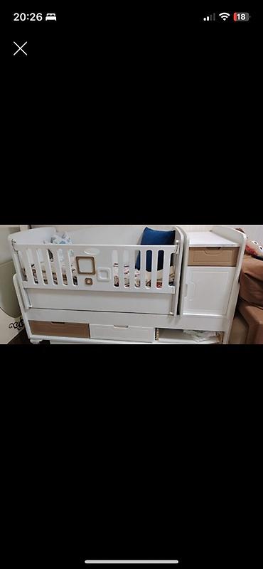 Uşaq beşiyi və komodlu çoxfunksiyalı körpə dəsti - Rəng: ağ-bej