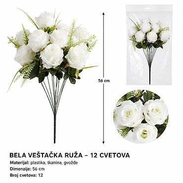 ruže od tila: KMT 12 bela 710409 Bela veštačka ruža – buket sa 12 cvetova — 1