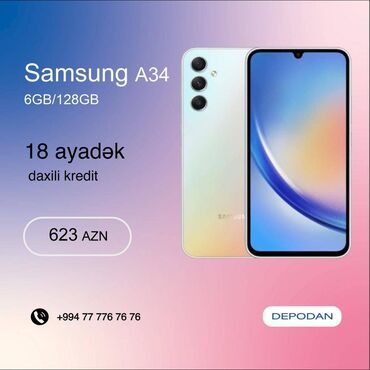 daxili kredit telefon: Samsung 128 GB, rəng - Mavi, Kredit
