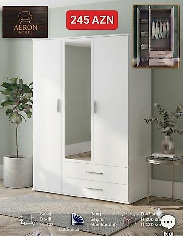 sifoner: Aeron Mebel üçqapılı paltar dolabı Dolab:H-200. U-120. D-47 Baki — 1