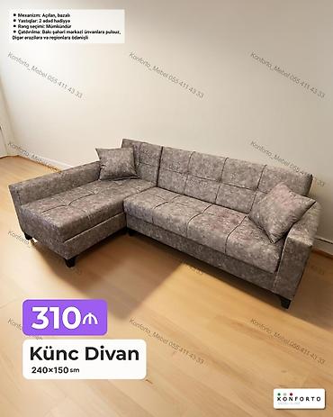 Ev üçün mebel: Künc divan – 240×150 sm - Mexanizm: açılan, bazalı (yataq funksiyalı — 1
