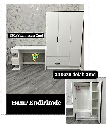 bahar şəkilləri: Ağ rəngdə modern mebel dəsti: - Yazı masası – kompakt dizayn, sağ — 1