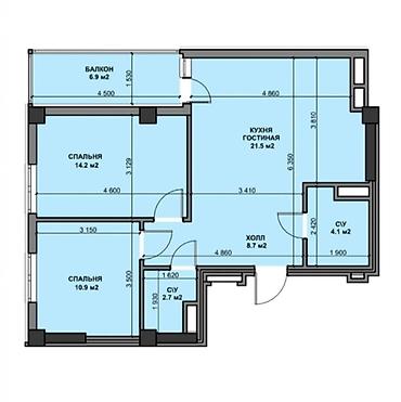red centr: 3 комнаты, 70 м², Джал-29 Элитка, 12 этаж, ПСО (под самоотделку) — 2