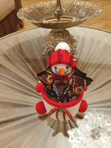 Yeni il oyuncaqları və bəzəkləri: Əl işi toxuma “qar adam” formalı çoxməqsədli təşkilatçı/mişka qabı — 5