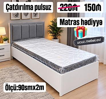 Tək nəfərlik çarpayı – ölçü: 90 sm x 2 m. Ağımtıl korpus, yumşaq boz