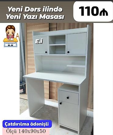 qatlanan masa: Yeni dərs ilinə uyğun yazı masası - Rəng: ağ - Üst hissədə iki qapalı — 1