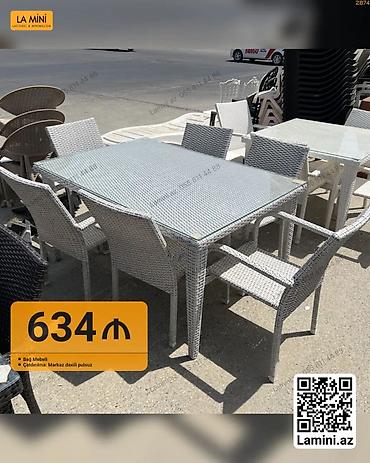 Мебель: Bağ mebeli dəsti – 1 masa + 6 kreslo - Rəng: boz (rattan toxunuşlu — 1