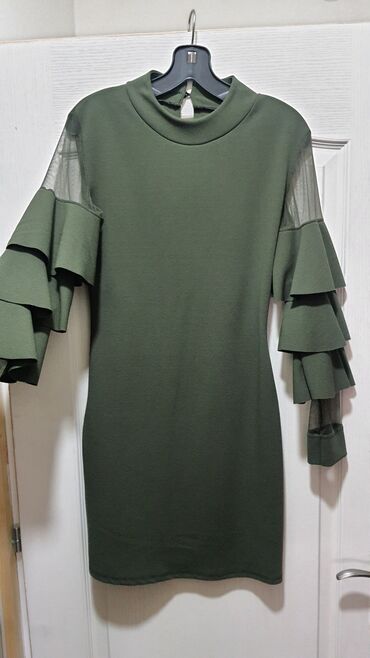 haljina poliester: M (EU 38), bоја - Maslinasto zelena, Večernji, maturski, Dugih rukava