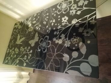 okrugli drveni trpezarijski stolovi: Veliko šareno kaljeno staklo - 10 mm - 150 x 80 cm